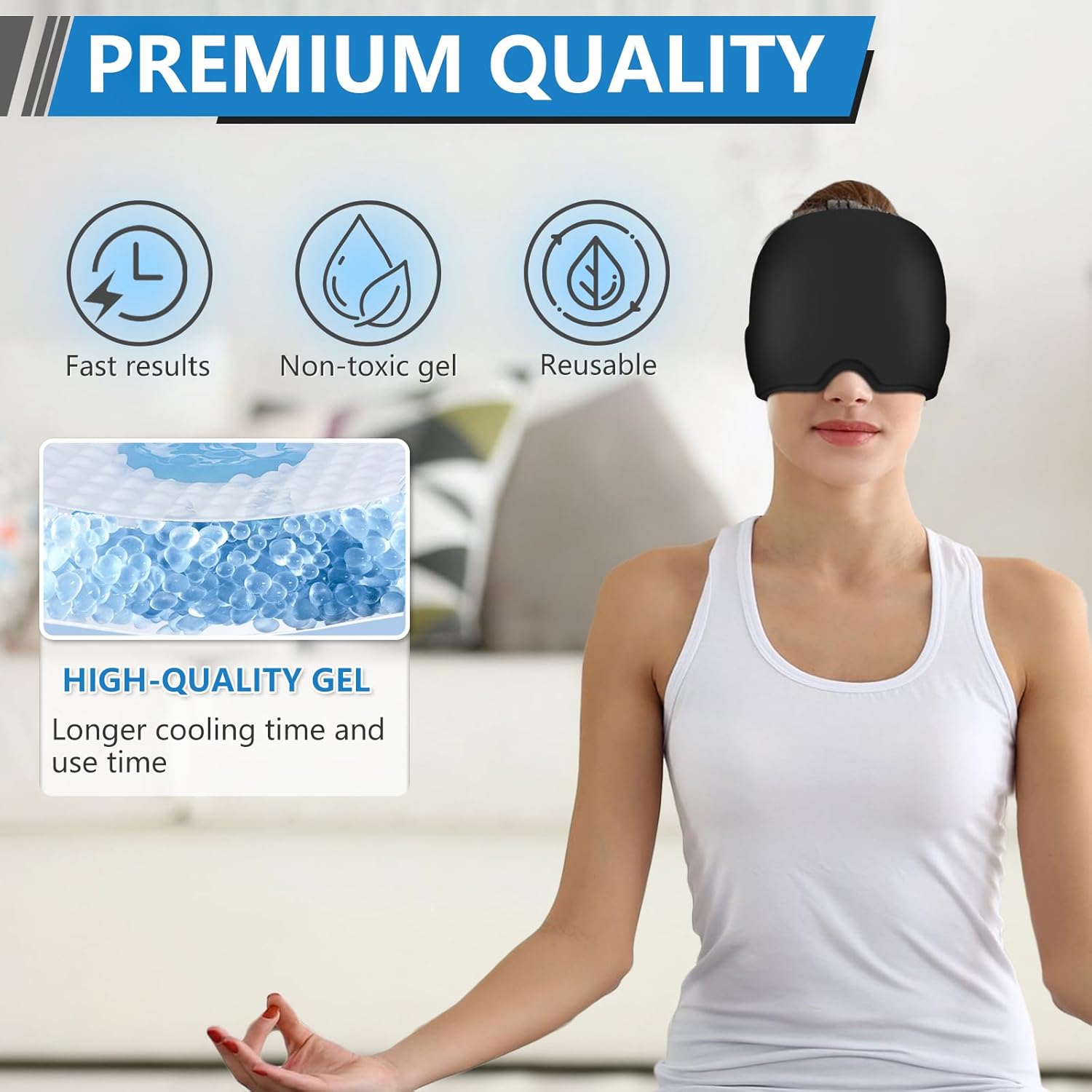 Touca de Alívio para Enxaquecas – Reutilizável com Gel 360°, Alívio de Dores de Cabeça