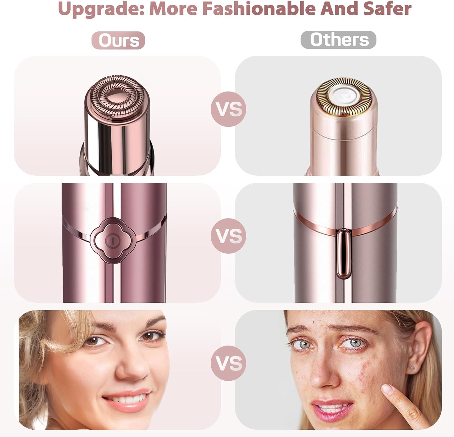 Removedor de Pêlos Faciais Feminino – Elétrico, Indolor, Recarregável, com 2 Cabeças de Substituição