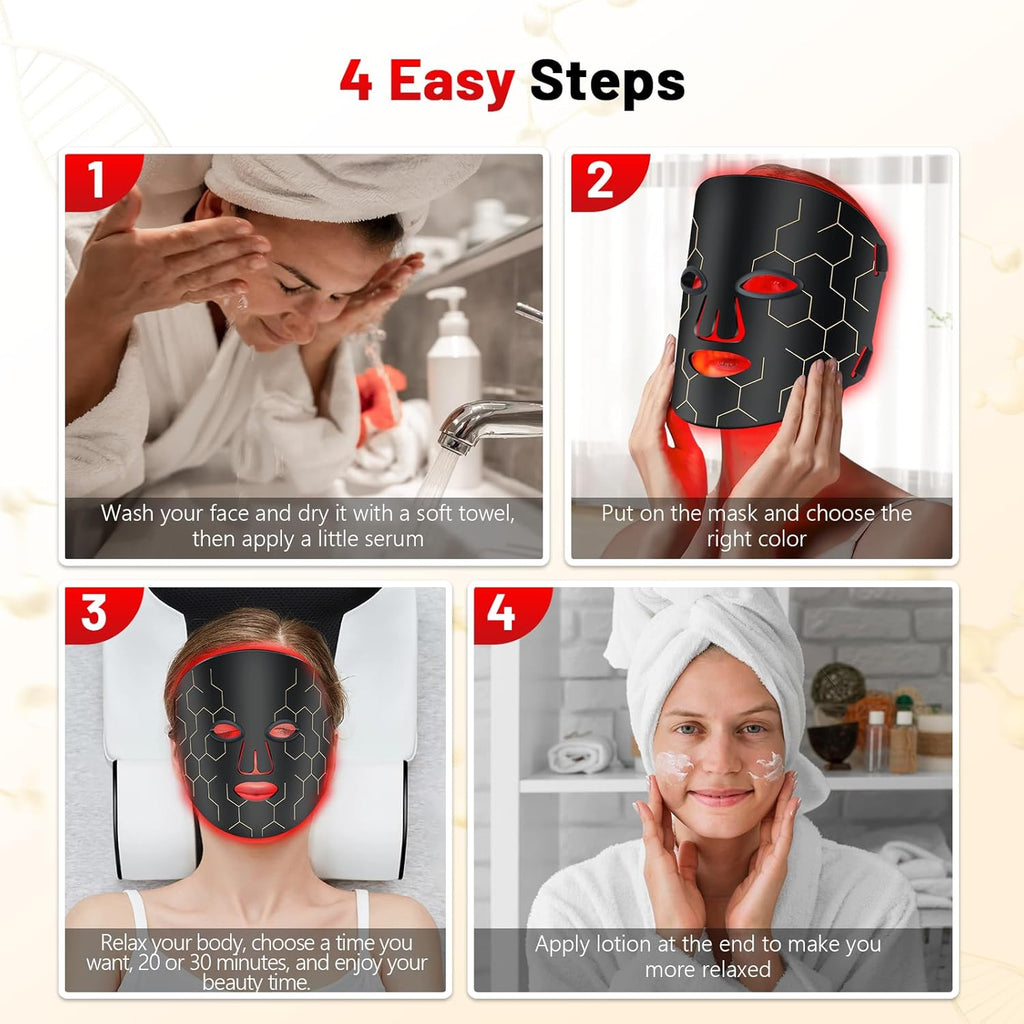 Máscara LED de Fototerapia Facial – 8 Modos, Terapia de Luz Vermelha e Infravermelha, Anti-Envelhecimento, com Controlo Remoto e Temporizador