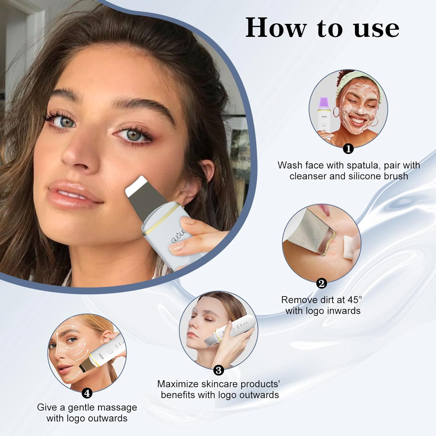 Espátula Facial Ultrassónica – Removedor de Pontos Negros, Limpeza Profunda dos Poros, 4 Modos de Tratamento