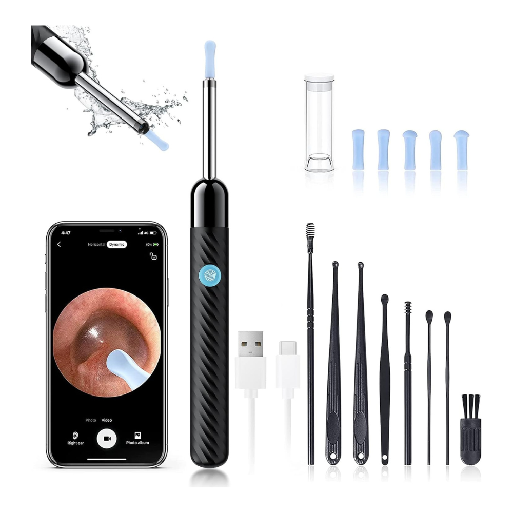Kit Removedor de Cera Auricular com Câmara 1080P – 8 Peças para Limpeza Segura do Ouvido