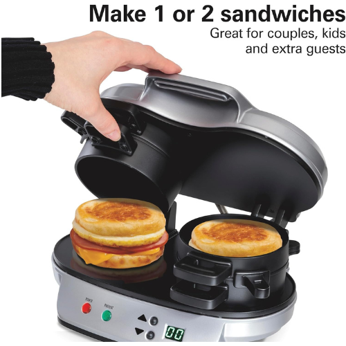 Hamilton Beach Dual Breakfast Sandwich Maker with Timer, Ready in 5 Minutes