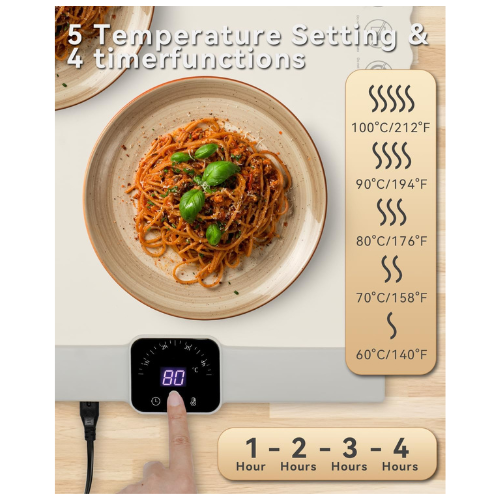 Food Warmer Mat, Electric Portable Silicone Warming Plate
