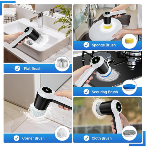 Electric Spin Scrubber, Cordless Shower Scrubber with Battery Level Display