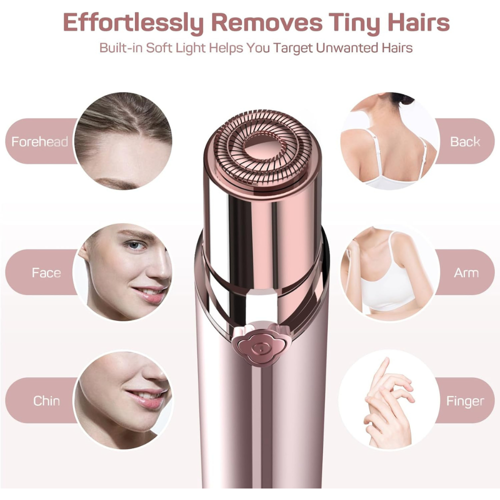 Removedor de Pêlos Faciais Feminino – Elétrico, Indolor, Recarregável, com 2 Cabeças de Substituição