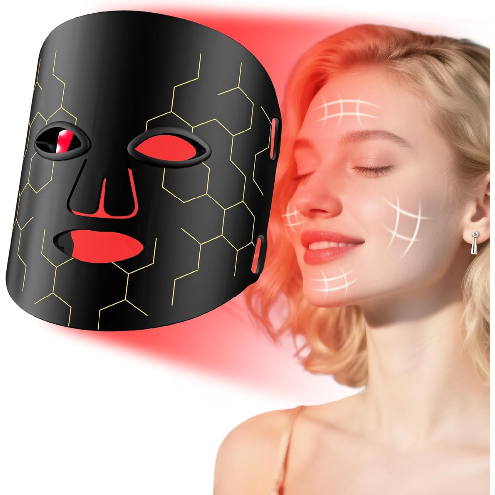Máscara LED de Fototerapia Facial – 8 Modos, Terapia de Luz Vermelha e Infravermelha, Anti-Envelhecimento, com Controlo Remoto e Temporizador