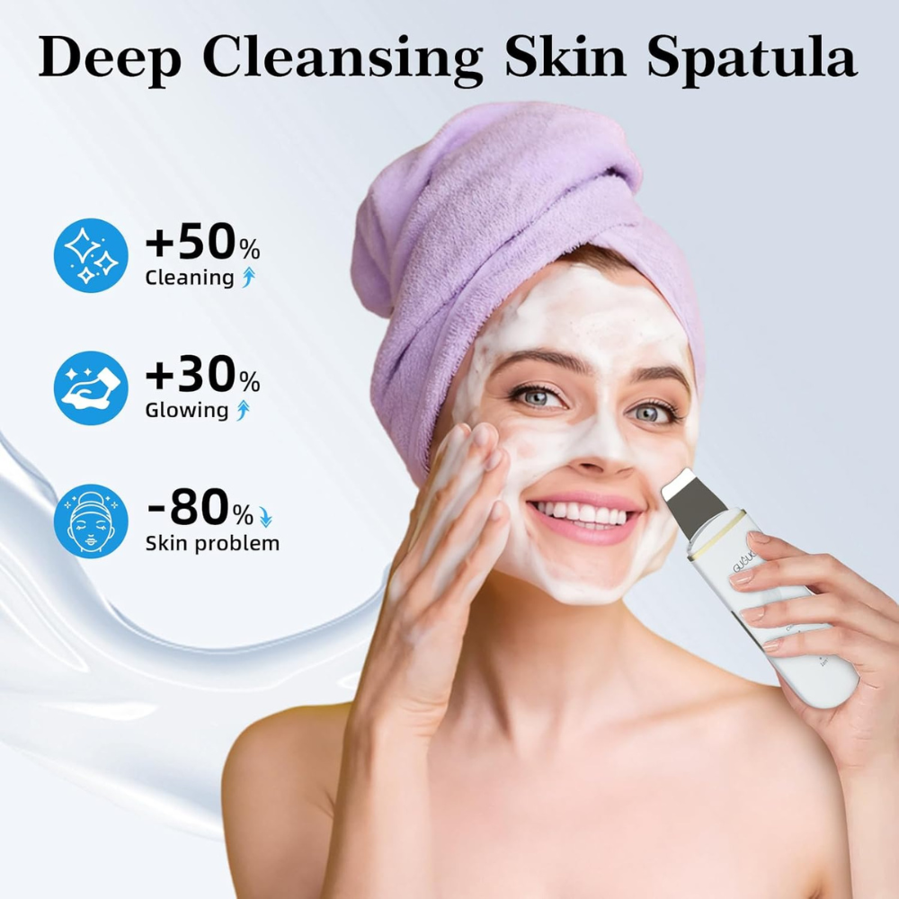 Espátula Facial Ultrassónica – Removedor de Pontos Negros, Limpeza Profunda dos Poros, 4 Modos de Tratamento