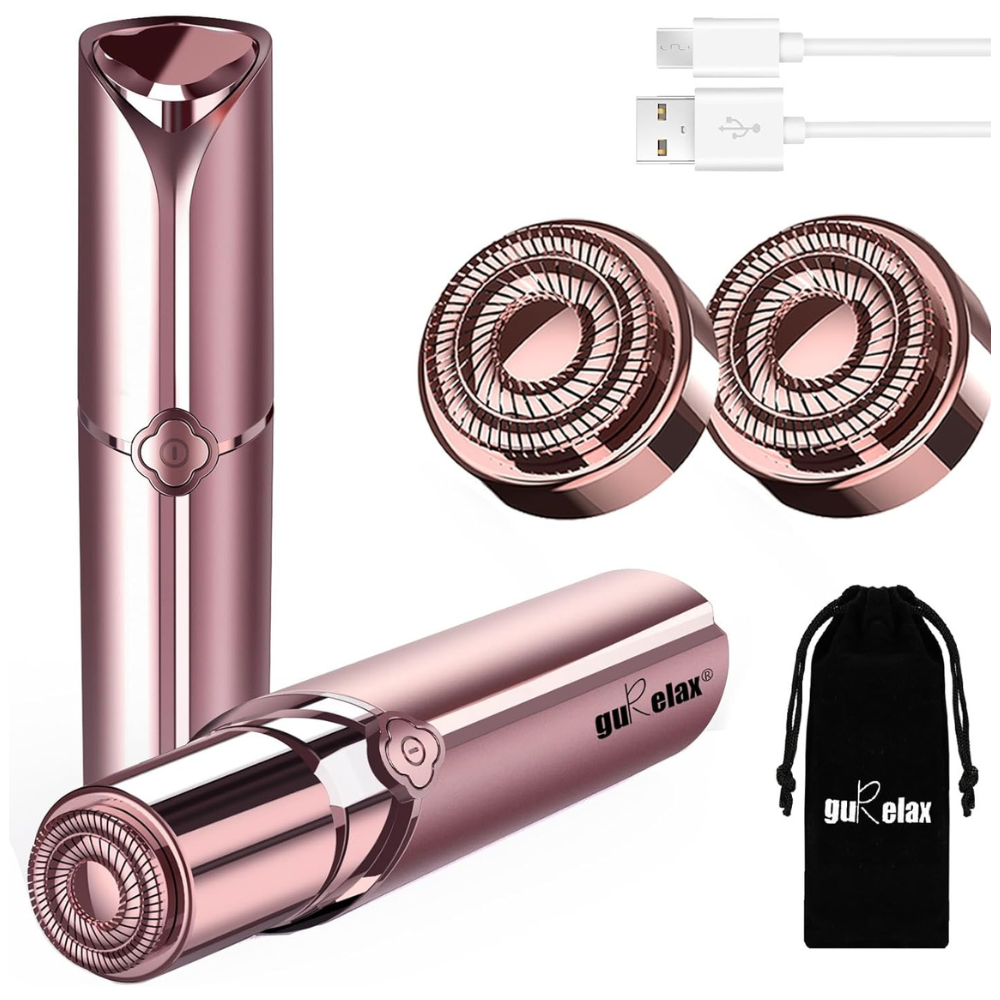 Removedor de Pêlos Faciais Feminino – Elétrico, Indolor, Recarregável, com 2 Cabeças de Substituição